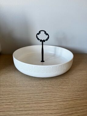 White Ceramic Serving bowl with Black Handle